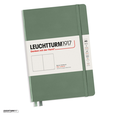 Birotica papetarie - Caiet Leuchtturm1917 Notebook Classic A5, coperta rigida, velin, 251 pagini numerotate, hartie 80 g/mp, 145 x 210 mm, cuprins, 2 semne de carte, elastic, buzunar, olive