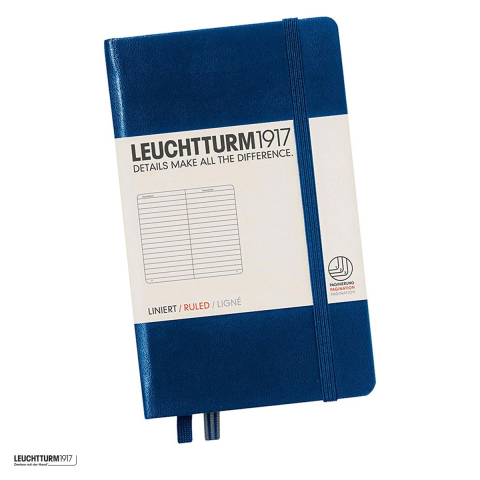 Birotica papetarie - Caiet Leuchtturm1917 Notebook Classic A6, coperta rigida, dictando, 187 pagini numerotate, hartie 80 g/mp, 90 x 150 mm, cuprins, 2 semne de carte, elastic, buzunar, albastru navy