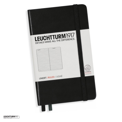 Birotica papetarie - Caiet Leuchtturm1917 Notebook Classic A6, coperta rigida, punctat, 187 pagini numerotate, hartie 80 g/mp, 90 x 150 mm, cuprins, 2 semne de carte, elastic, buzunar, negru