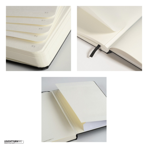 Caiet Leuchtturm1917 Notebook Classic A6, coperta rigida, punctat, 187 pagini numerotate, hartie 80 g/mp, 90 x 150 mm, cuprins, 2 semne de carte, elastic, buzunar, negru [3]