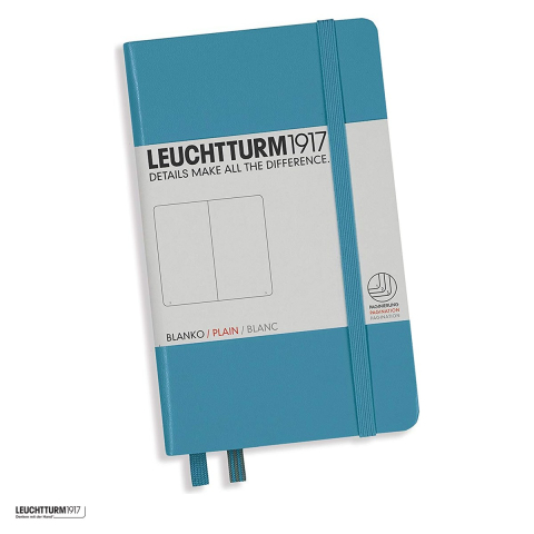 Birotica papetarie - Caiet Leuchtturm1917 Notebook Classic A6, coperta rigida, velin, 187 pagini numerotate, hartie 80 g/mp, 90 x 150 mm, cuprins, 2 semne de carte, elastic, buzunar, albastru nordic