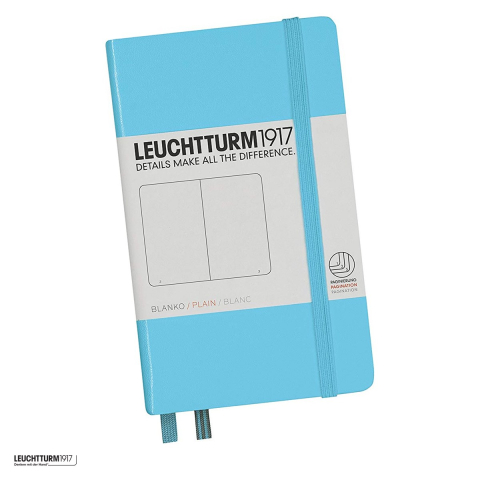 Birotica papetarie - Caiet Leuchtturm1917 Notebook Classic A6, coperta rigida, velin, 187 pagini numerotate, hartie 80 g/mp, 90 x 150 mm, cuprins, 2 semne de carte, elastic, buzunar, bleu