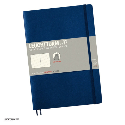 Caiete B5 - Caiet Leuchtturm1917 Notebook Classic B5, coperta flexibila, punctat, 123 pagini numerotate, hartie 80 g/mp, 178 x 254 mm, cuprins, 2 semne de carte, elastic, buzunar, albastru navy