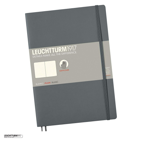 Caiete B5 - Caiet Leuchtturm1917 Notebook Classic B5, coperta flexibila, velin, 123 pagini numerotate, hartie 80 g/mp, 178 x 254 mm, cuprins, 2 semne de carte, elastic, buzunar, antracit