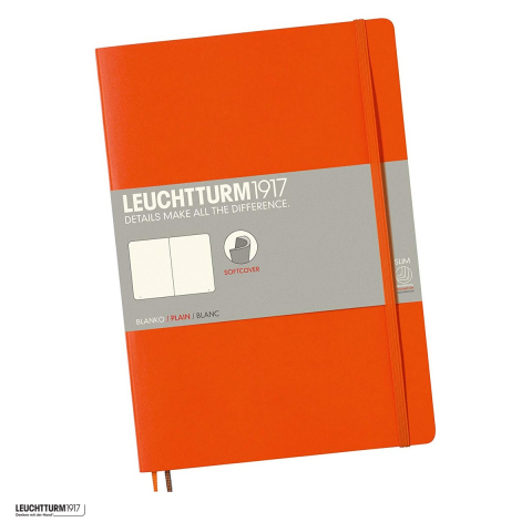 Caiete B5 - Caiet Leuchtturm1917 Notebook Classic B5, coperta flexibila, velin, 123 pagini numerotate, hartie 80 g/mp, 178 x 254 mm, cuprins, 2 semne de carte, elastic, buzunar, portocaliu