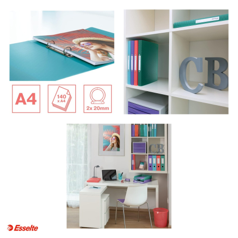 Caiet mecanic A4 2 inele 25mm/32mm coperta flexibila Esselte Colour'breeze, autoadeziv, capacitate 140 file, albastru [3]