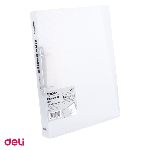 Organizare si arhivare - Caiet mecanic Deli A4 Flexibila Translucid, 2 inele, 15 mm/20, coperta, alb
