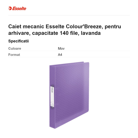 Caiet mecanic Esselte Colour'Breeze, pentru arhivare, capacitate 140 file, lavanda [2]