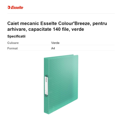Caiet mecanic Esselte Colour'Breeze, pentru arhivare, capacitate 140 file, verde [2]