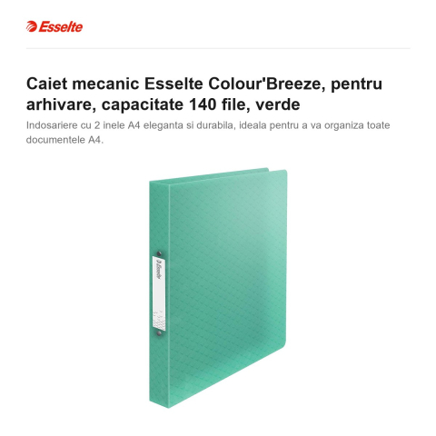 Caiet mecanic Esselte Colour'Breeze, pentru arhivare, capacitate 140 file, verde [1]