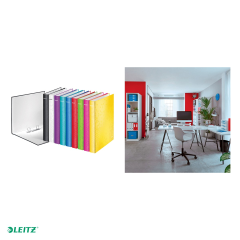 Caiet mecanic Leitz WOW, carton laminat, A4, mecanism 2DR, inel 25 mm, capacitate 250 coli (80 g/mp), rosu [4]