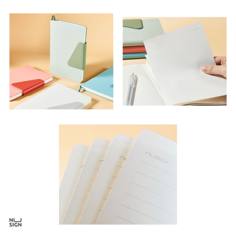 Caiet Nusign A5, 96 file, linii, birou, dictando, coperta piele clapeta, verde [3]