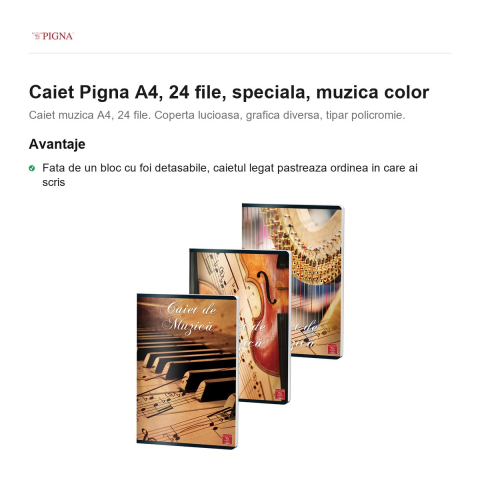 Caiet Pigna A4, 24 file, muzica color [1]