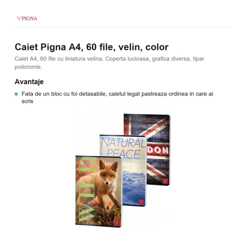 Caiet Pigna A4, 60 file, velin, color [1]
