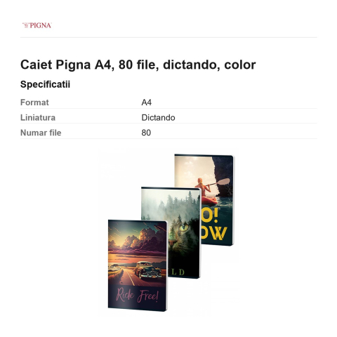 Caiet Pigna A4, 80 file, dictando, color [2]