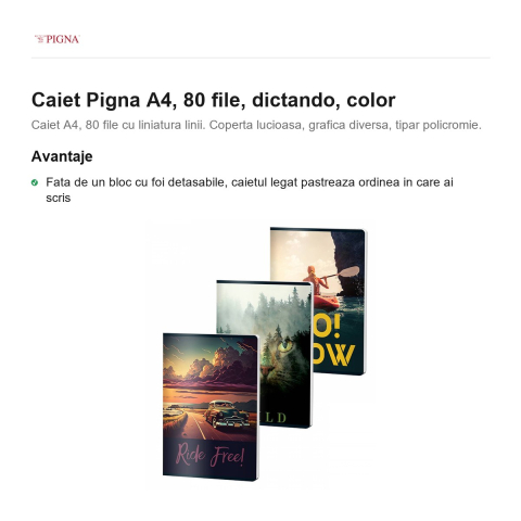 Caiet Pigna A4, 80 file, dictando, color [1]