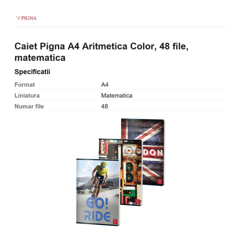 Caiet Pigna A4 Aritmetica Color, 48 file, matematica [2]