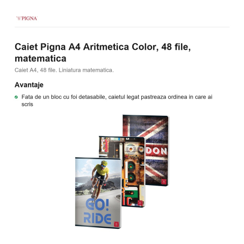 Caiet Pigna A4 Aritmetica Color, 48 file, matematica [1]