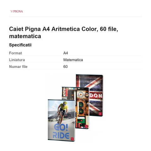 Caiet Pigna A4 Aritmetica Color, 60 file, matematica [2]