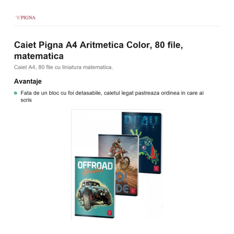 Caiet Pigna A4 Aritmetica Color, 80 file, matematica [1]