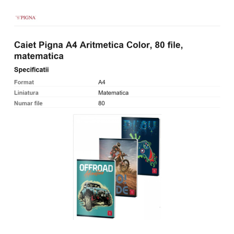 Caiet Pigna A4 Aritmetica Color, 80 file, matematica [2]