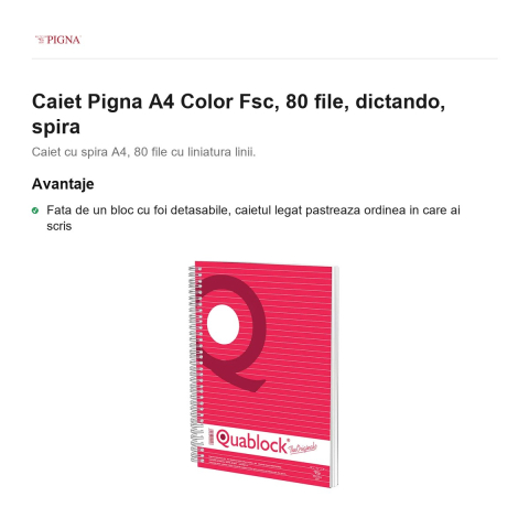 Caiet Pigna A4, 80 file, dictando, spira color [1]