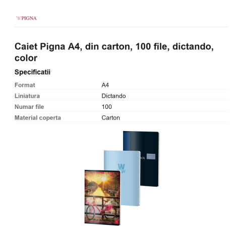 Caiet Pigna A4, din carton, 100 file, dictando, color [2]