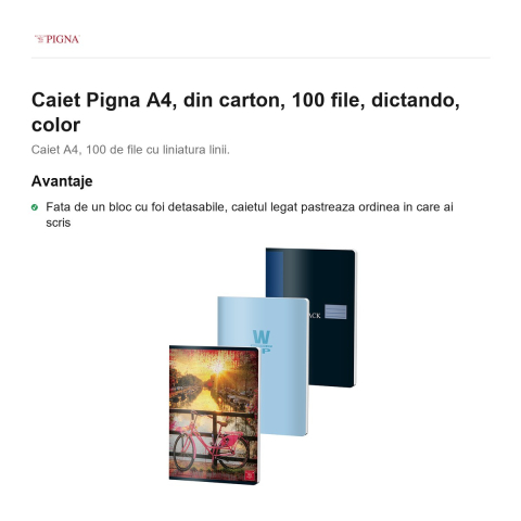 Caiet Pigna A4, din carton, 100 file, dictando, color [1]