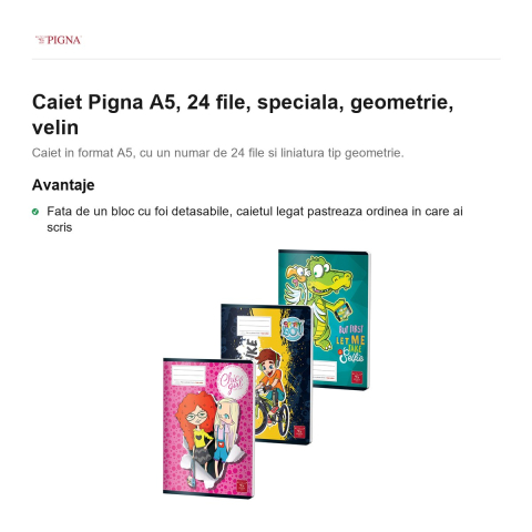 Caiet Pigna A5, 24 file, geometrie, velin [1]