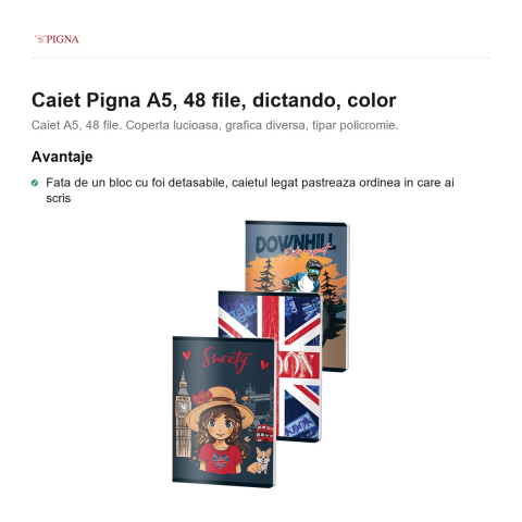 Caiet Pigna A5, 48 file, dictando, color [1]