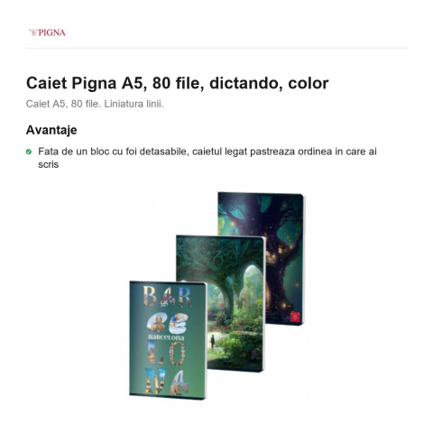 Caiet Pigna A5, 80 file, dictando, color [1]