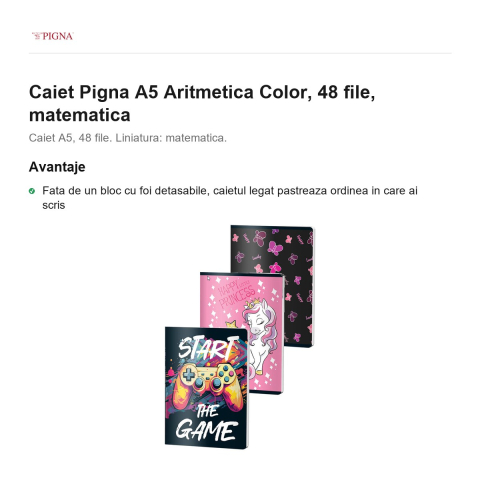 Caiet Pigna A5 Aritmetica Color, 48 file, matematica [1]