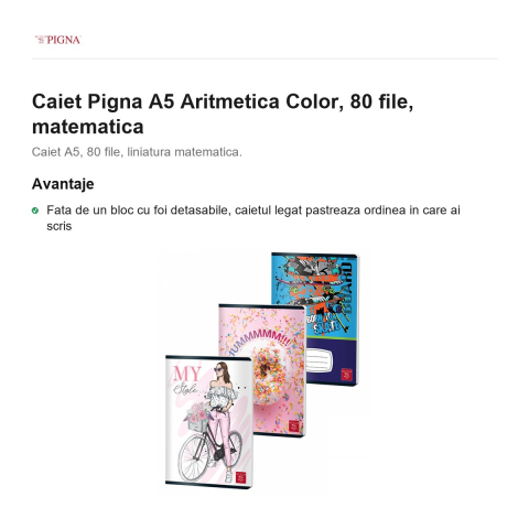 Caiet Pigna A5 Aritmetica Color, 80 file, matematica [1]
