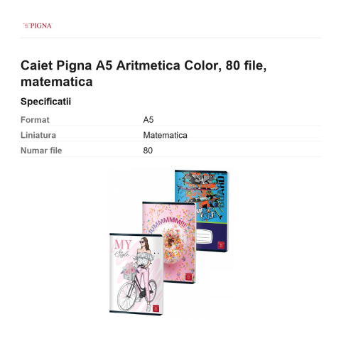 Caiet Pigna A5 Aritmetica Color, 80 file, matematica [2]