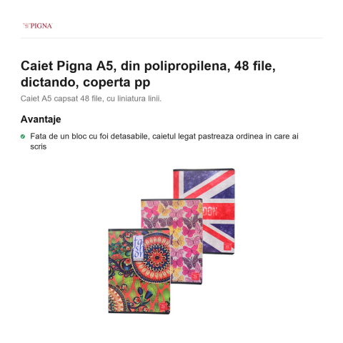Caiet Pigna A5, din polipropilena, 48 file, dictando, coperta pp [1]