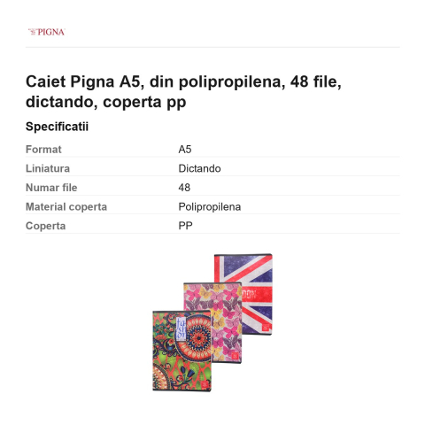 Caiet Pigna A5, din polipropilena, 48 file, dictando, coperta pp [2]