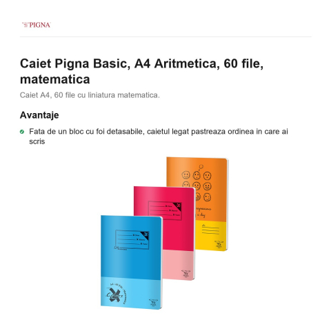 Caiet Pigna Basic, A4, 60 file, matematica, aritmetica [1]