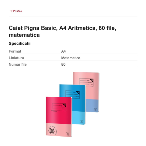 Caiet Pigna Basic, A4, 80 file, matematica, aritmetica [2]