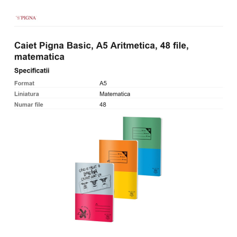 Caiet Pigna Basic, A5, 48 file, matematica, aritmetica [2]