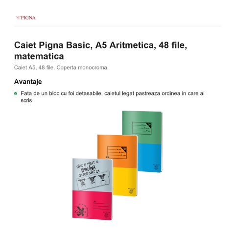 Caiet Pigna Basic, A5, 48 file, matematica, aritmetica [1]