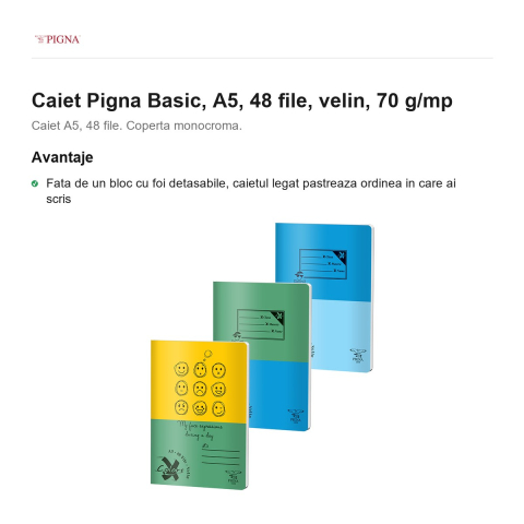 Caiet Pigna Basic, A5, 48 file, velin, 70 g/mp [1]