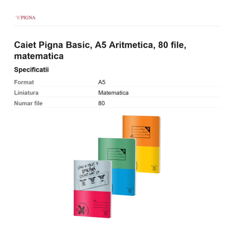 Caiet Pigna Basic, A5, 80 file, matematica, aritmetica [2]
