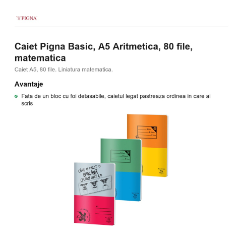Caiet Pigna Basic, A5, 80 file, matematica, aritmetica [1]