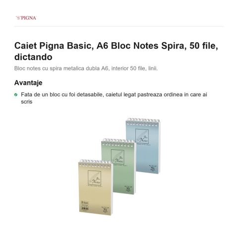 Bloc notes Pigna Basic, A6, 50 file, dictando, spira [1]