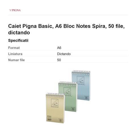 Bloc notes Pigna Basic, A6, 50 file, dictando, spira [2]
