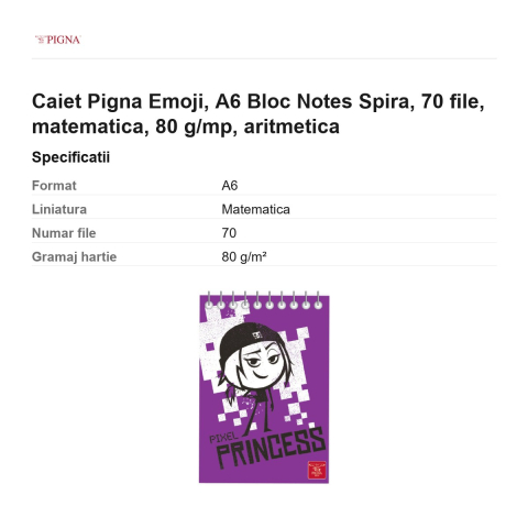 Bloc notes Pigna Emoji, A6, 70 file, matematica, 80 g/mp, spira aritmetica [2]
