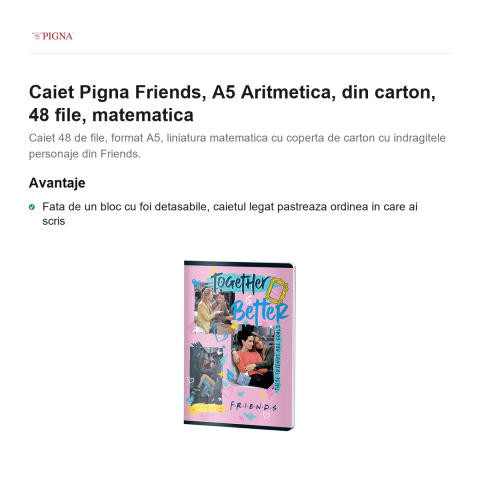 Caiet Pigna Friends, A5, din carton, 48 file, matematica, aritmetica [1]