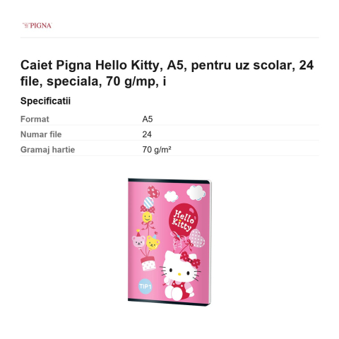 Caiet Pigna Hello Kitty, A5, pentru uz scolar, 24 file, 70 g/mp, i [2]