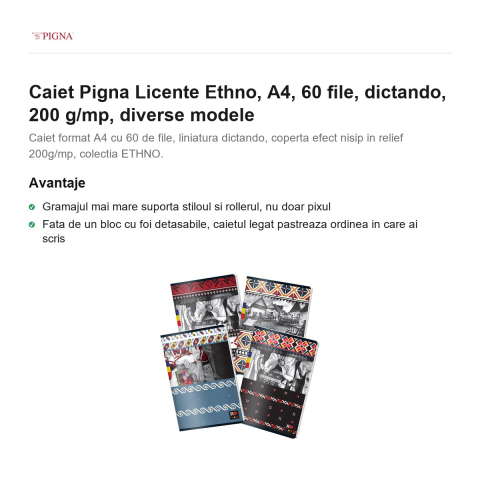 Caiet Pigna Licente Ethno, A4, 60 file, dictando, 200 g/mp, diverse modele [1]