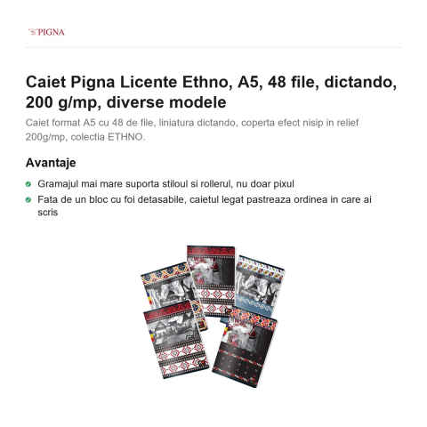 Caiet Pigna Licente Ethno, A5, 48 file, dictando, 200 g/mp, diverse modele [1]